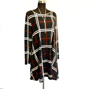 NWT Apricot Wavy Plaid Swing Sweater Dress Size L
